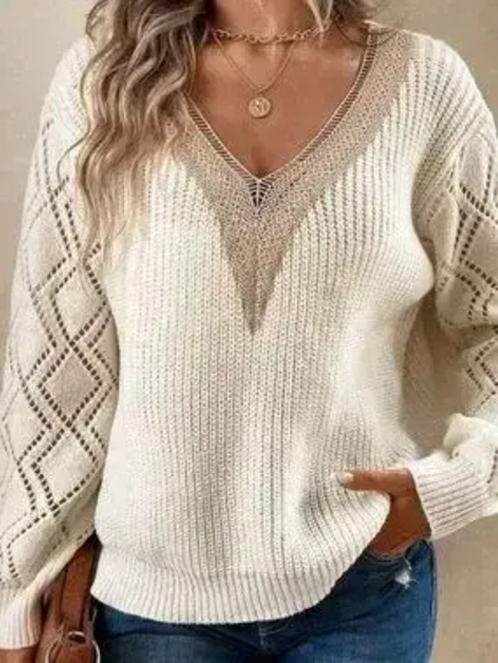 Openwork V-Neck Sweater - Picture 3 of 5